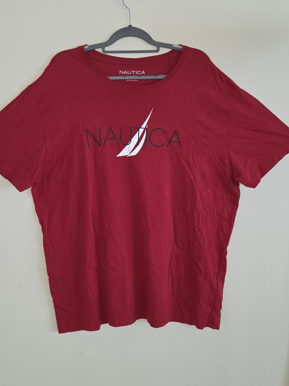 Nautica Men's Red Logo Crewneck Tee with White Sail